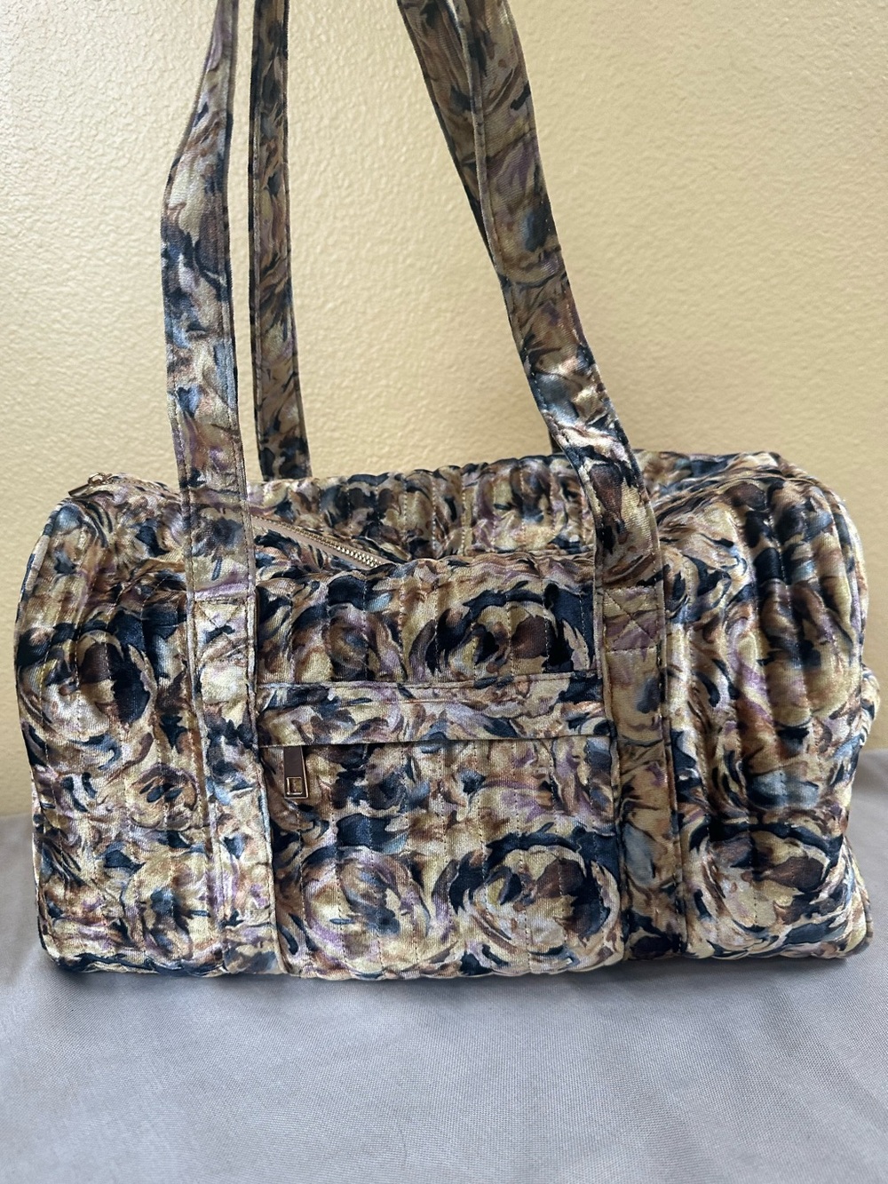 Anthropologie Gold Quilted Velvet Floral Weekender Overnight Travel Bag NWOT - Picture 3 of 12